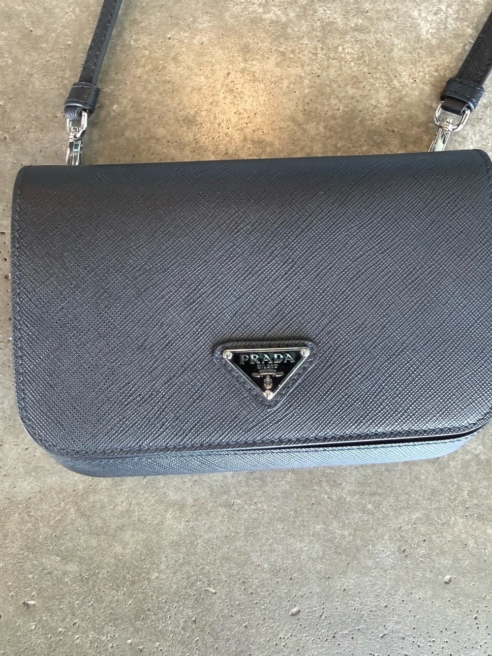 Prada Black Saffiano Crossbody with Triangular Logo